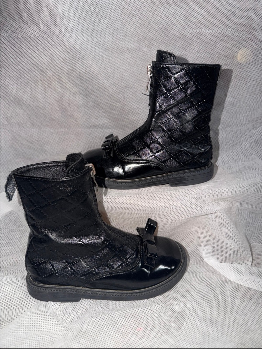 Black Quilted Bow Ankle Boots little girls size 10